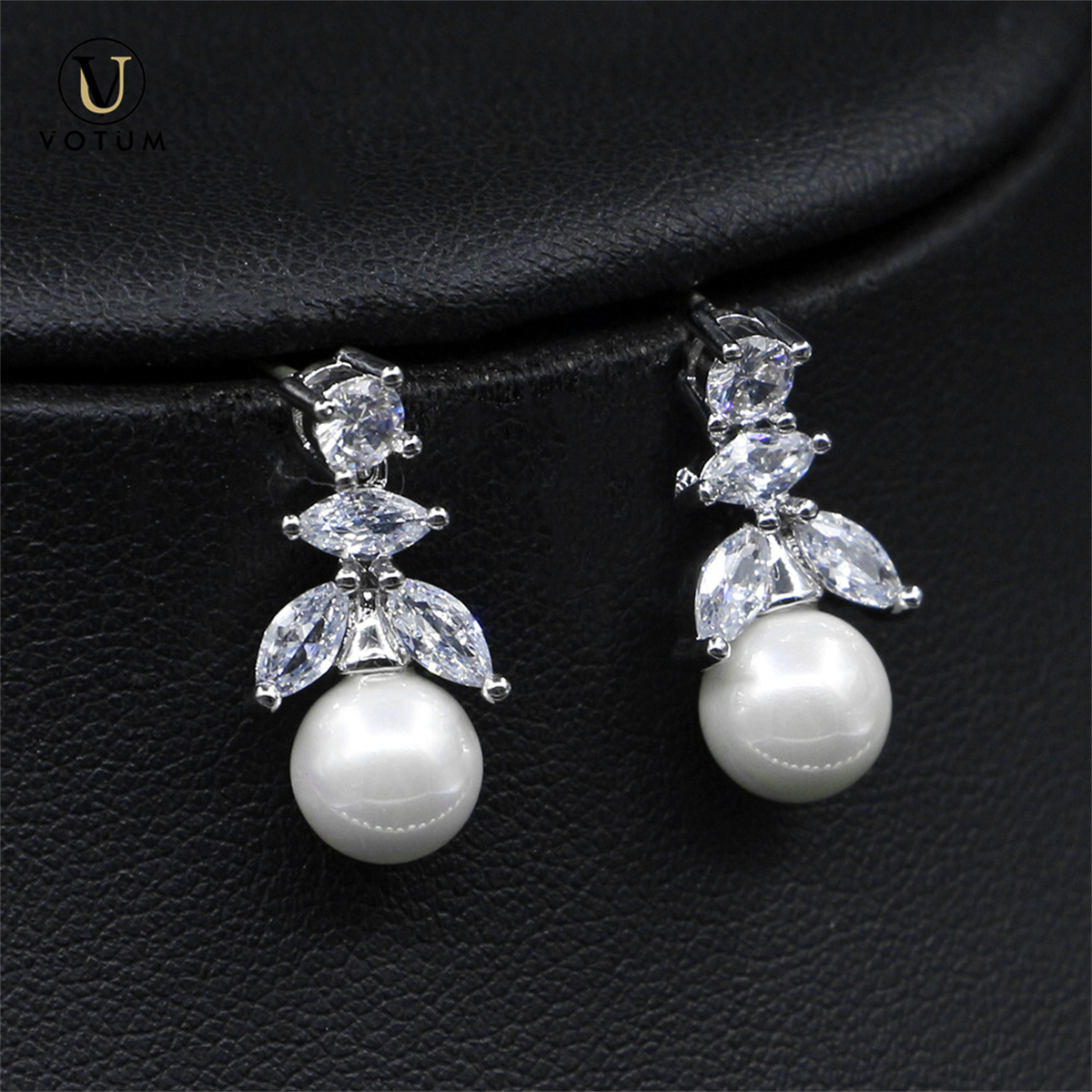 Votum S925 Gold Plated Freshwater Pearl Moissanite Necklace Earring Jewelry Set