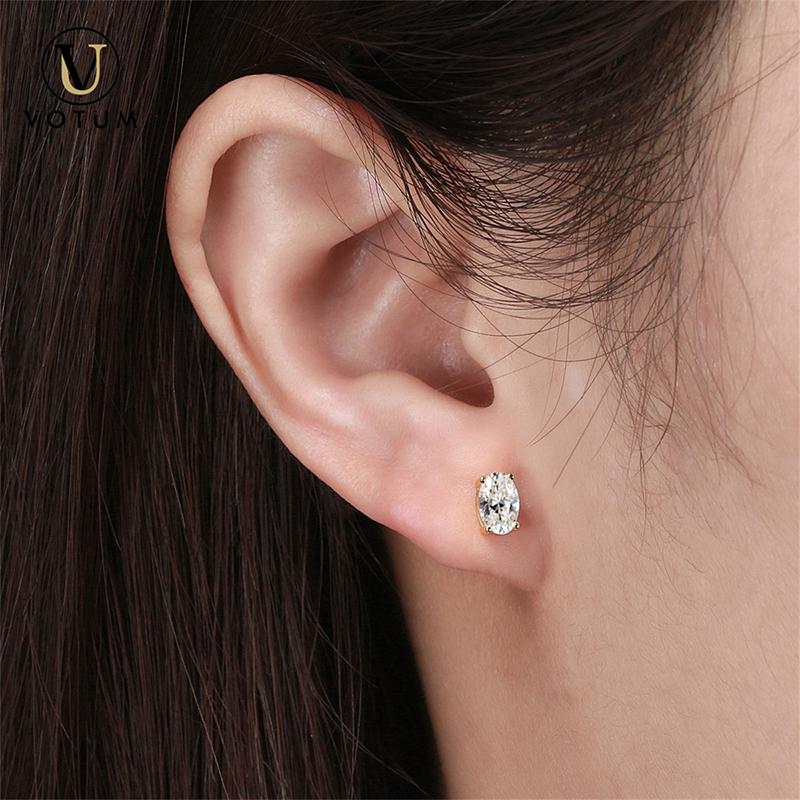 Votum 9K 14K Real Gold Moissanite Diamond Oval Custom Earring